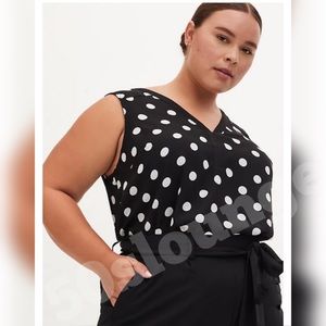 Black & White Dot Georgette Colorblock Tank